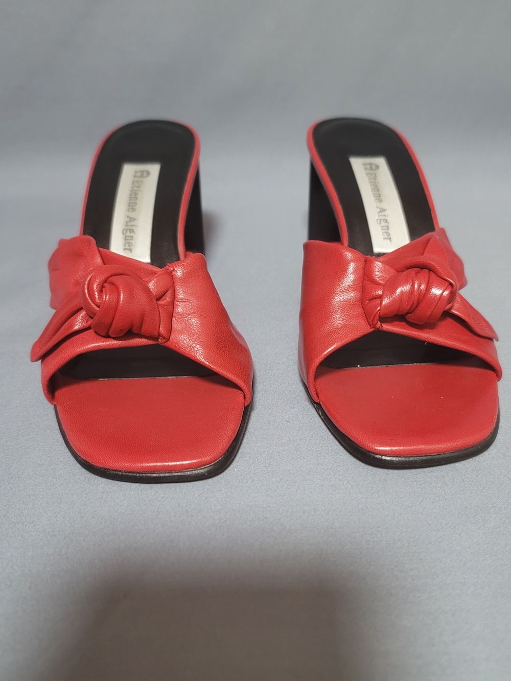 Etienne Aigner Red Knotted Leather Mule Heels - Picture 4 of 7